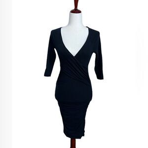 James Perse sexy black Women’s faux wrap bodycon midi dress size 1Small